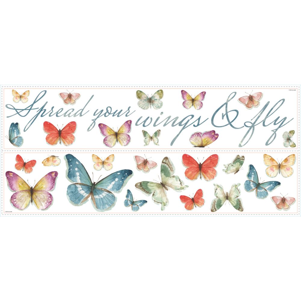 RoomMates by York RMK3263SCS Lisa Audit Butterfly Quote Peel And Stick Wall Decals In Blue, Purple, Green